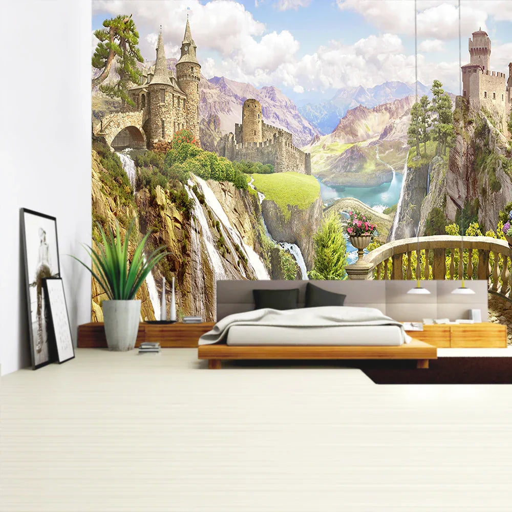 DecorBites™ Green Plant Landscape Tapestry | Boho Wall Hanging for City Castle Hill