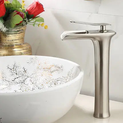 DecorBites™ Gold Waterfall Bathroom Basin Faucet Mixer Tap Hot Cold White Sink