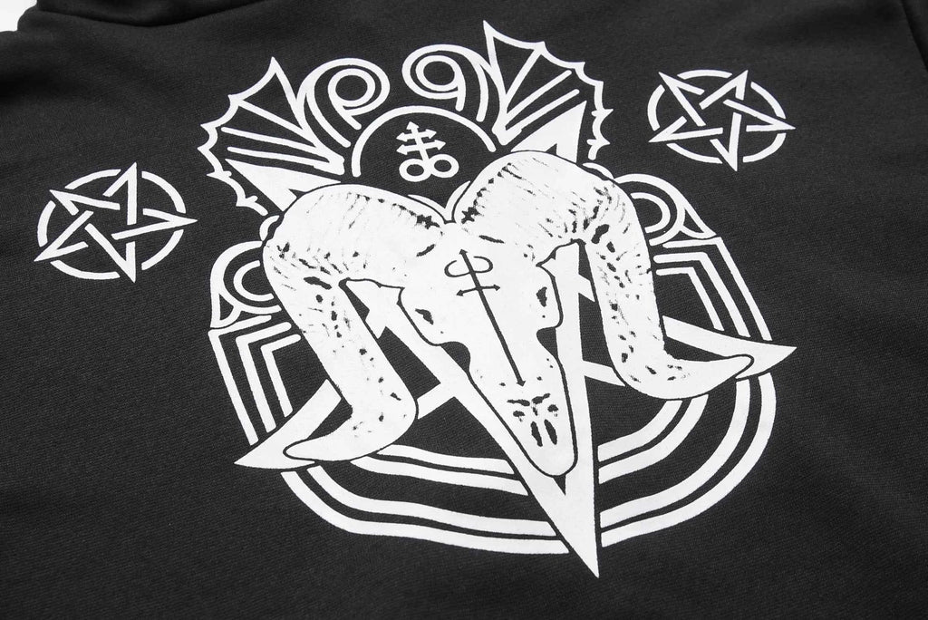 Irregular Black Punk Sweatshirt | Sheep Head Moon Print | MUNSIEUR