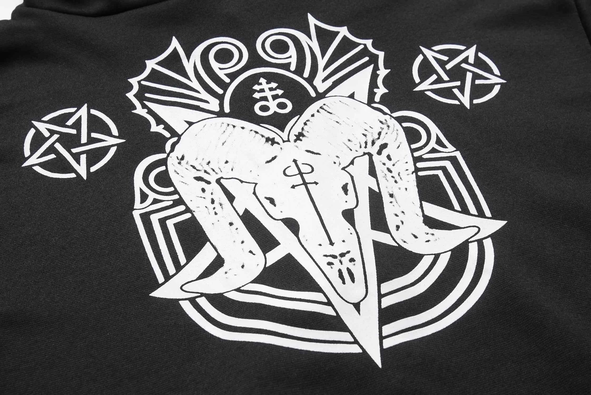 Irregular Black Punk Sweatshirt | Sheep Head Moon Print | MUNSIEUR