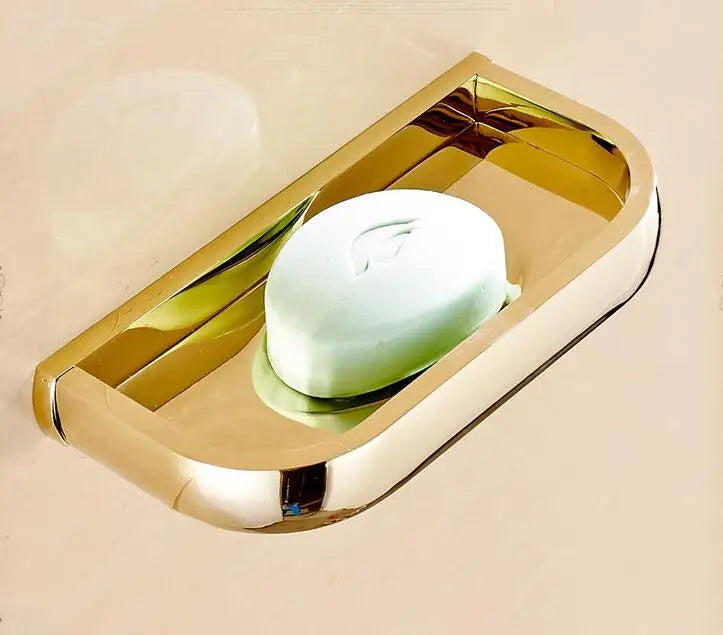 DecorBites™ Gold Brass Bathroom Hardware Set: Paper Holder, Towel Bar, Soap Basket, Towel Rack