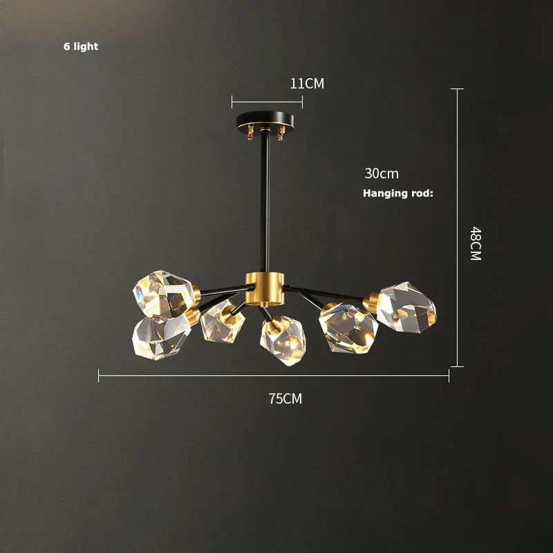 DecorBites™ Black Crystal Copper Chandelier LED Hanging Lamps for Dinning Room