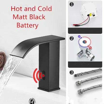 DecorBites™ Gold Sensor Waterfall Basin Faucet Automatic Touchless Hot Cold Mixer Bathroom