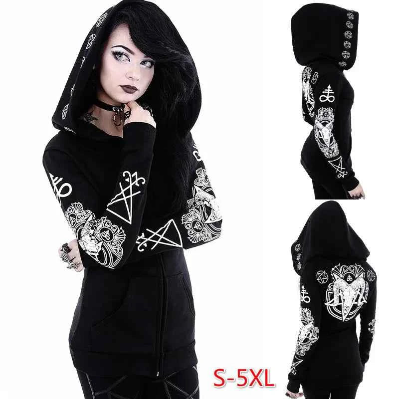 Irregular Black Punk Sweatshirt | Sheep Head Moon Print | MUNSIEUR