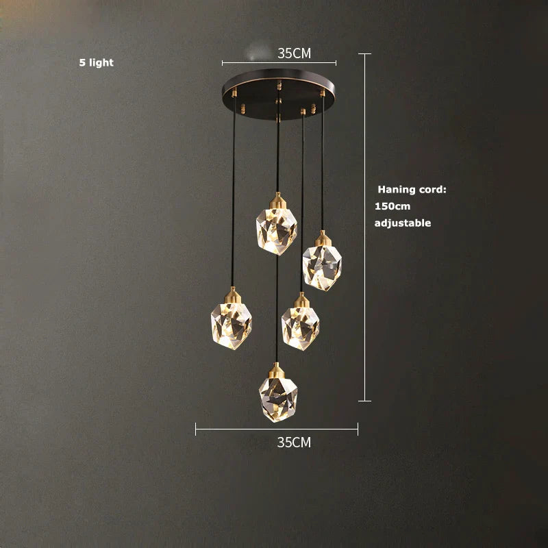 DecorBites™ Black Crystal Copper LED Chandelier - Art Deco Hanging Lamp for Dinning Room