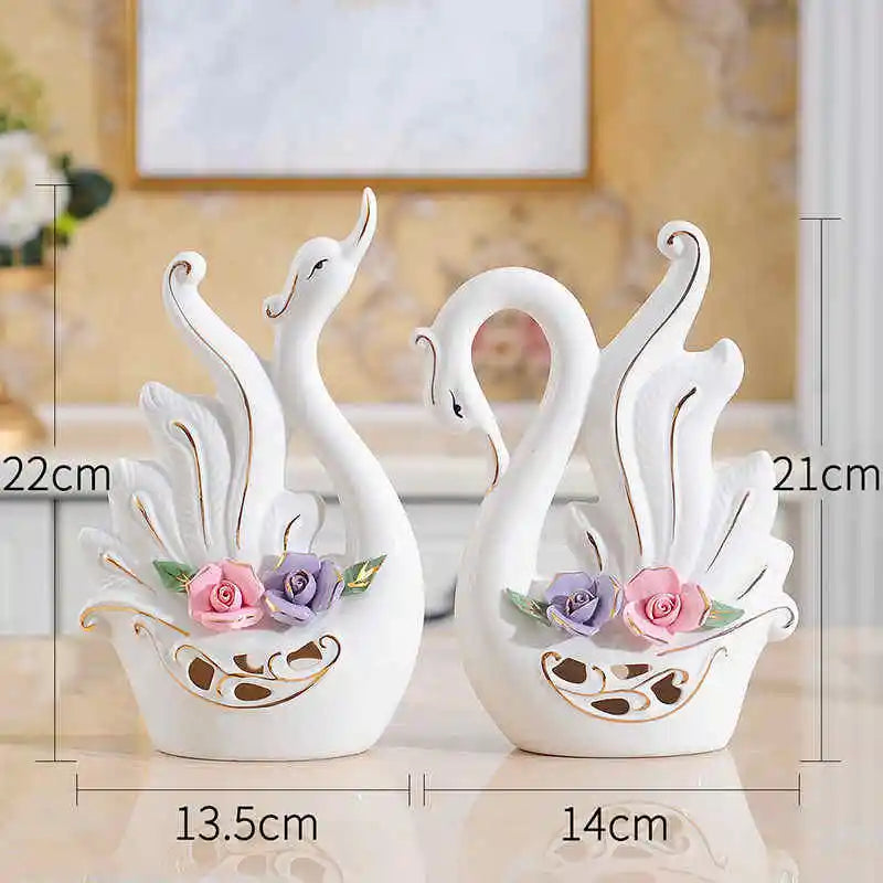 DecorBites™ Elegant Swan Sculpture Figurines Pair for Home Décor & Wedding Gift