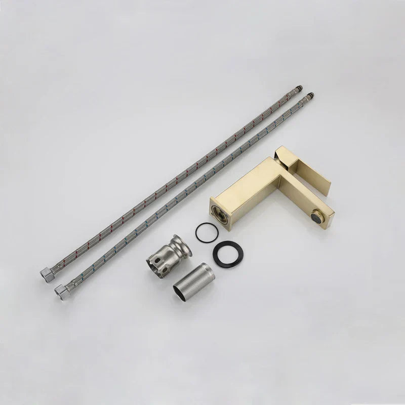 DecorBites™ Gold Stainless Steel Basin Faucet Deck Mounted Hot Cold Water Mixer