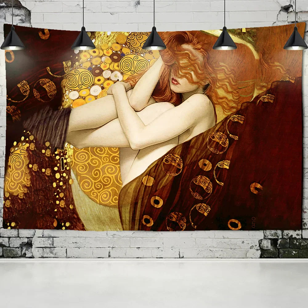 DecorBites™ Gold Kiss Oil Painting Tapestry Wall Hanging Art Blanket
