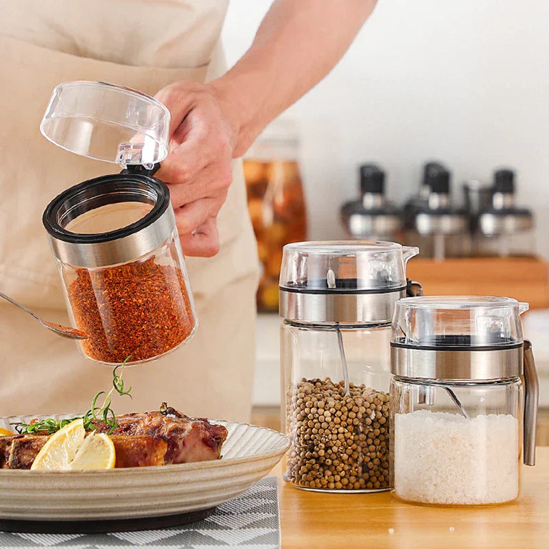 DecorBites™ Glass Seasoning Pot with PP Lid Kitchen Supplies