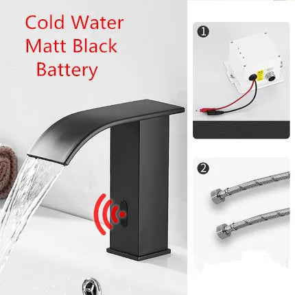 DecorBites™ Gold Sensor Waterfall Basin Faucet Automatic Touchless Hot Cold Mixer Bathroom