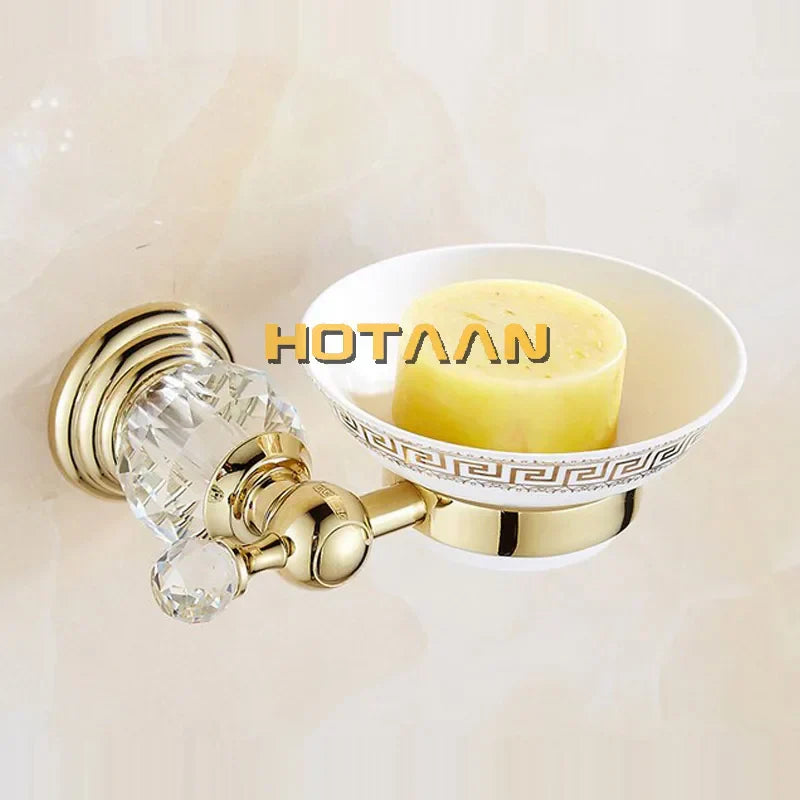 DecorBites™ Gold Crystal Bathroom Accessories Set: Luxe Brass Bath Hardware Wall Mount Collection