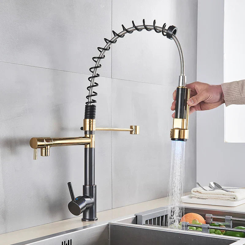 DecorBites™ Black Bronze Dual Spout Kitchen Faucet with Pull Down Sprayer