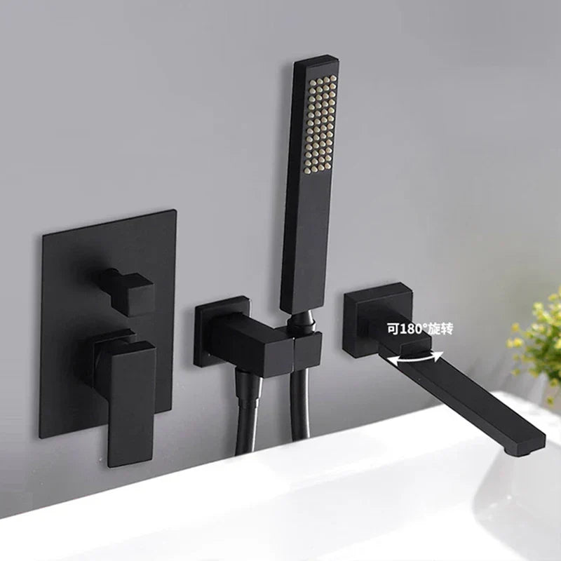 DecorBites™ Dual Handle Bathtub Faucet Set with Hand Sprayer and Wall Mount Spout