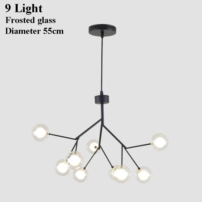 DecorBites™ Glass Ball Firefly LED Tree Branch Chandelier Industrial Black Lighting