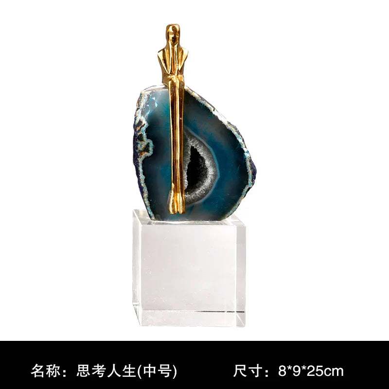 DecorBites™ Agate Crystal Golden Sculpture - Modern Home Decor Ornament