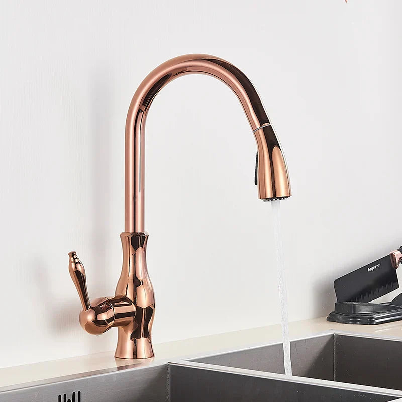 DecorBites™ Gold Swivel Spout Kitchen Faucet with Pull Down Sprayer