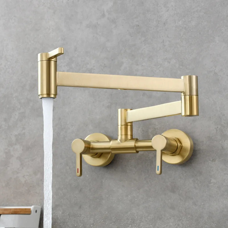 DecorBites™ Black Brass Pot Filler Tap, Foldable Kitchen Faucet with Rotate Spout