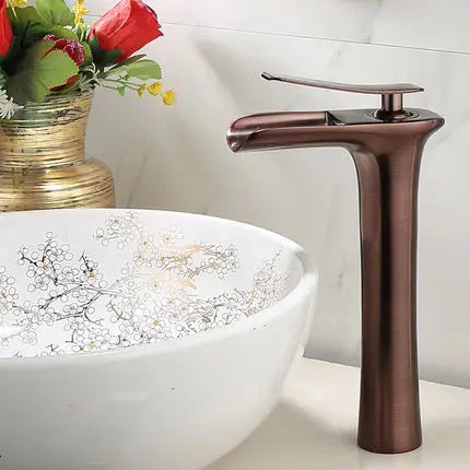 DecorBites™ Gold Waterfall Bathroom Basin Faucet Mixer Tap Hot Cold White Sink
