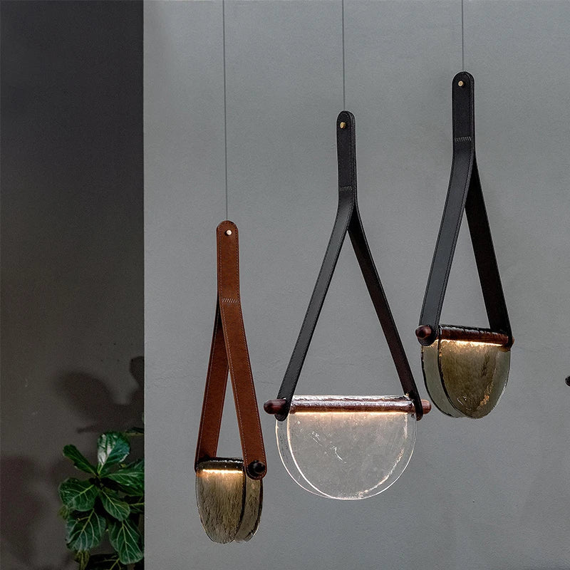 DecorBites™ Handmade Leather Glass Pendant Lamp for Room Restaurant Bedside - Modern Style