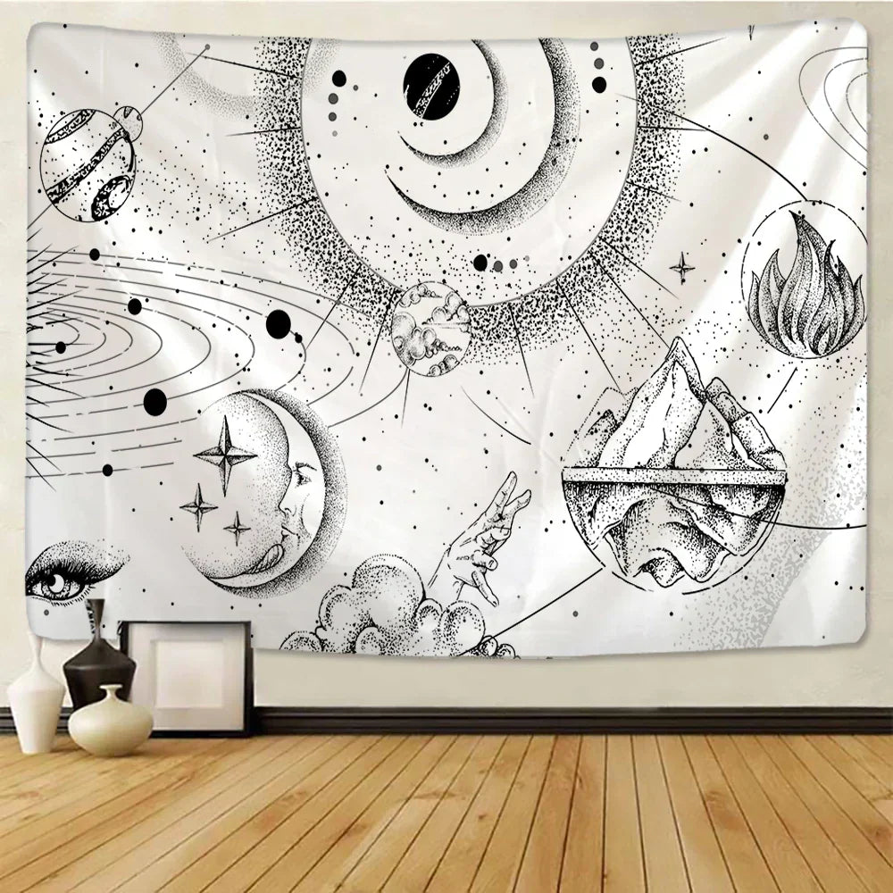 DecorBites™ Black & White Stars Mandala Tapestry - Home Decor