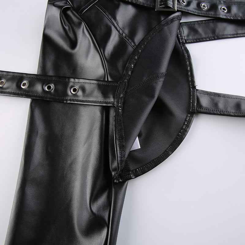 Punk Style Crop Tops Cool Single Long Sleeve PU Leather Streetwear Jacket for Women