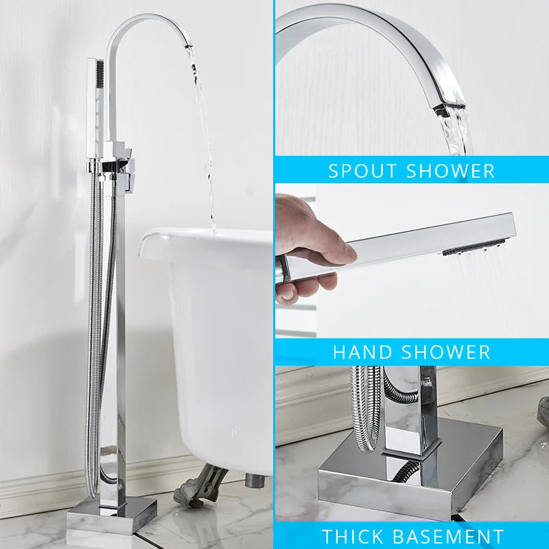 DecorBites™ Black Floor Mounted Bathtub Faucet Set with Waterfall Mixer Tap