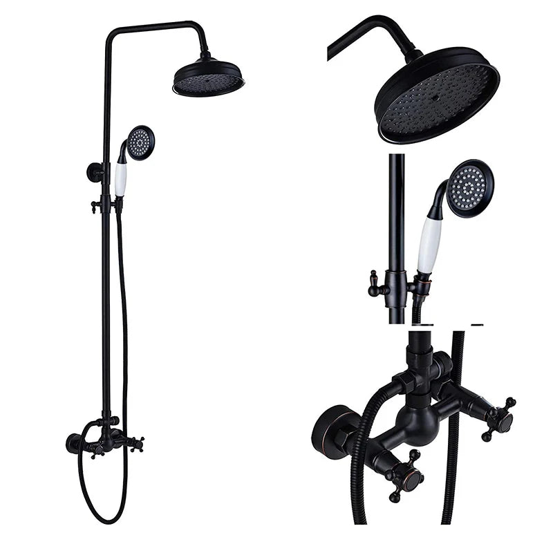 DecorBites™ Black Bronze Shower Faucet Set with 8" Rain Shower Head and Hand Shower