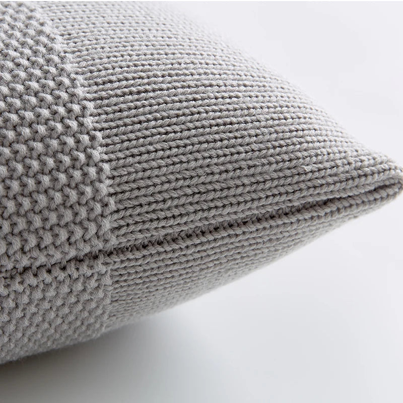 DecorBites™ Knit Cushion Cover 45x45cm Solid Cotton Pillow Pink Ivory Grey Cream