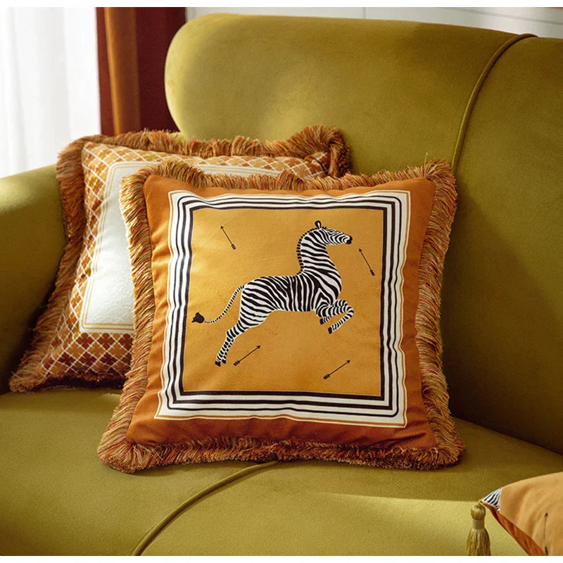 DecorBites™ Italian Retro Luxury Zebra Print Cushion Cover, 53x53cm