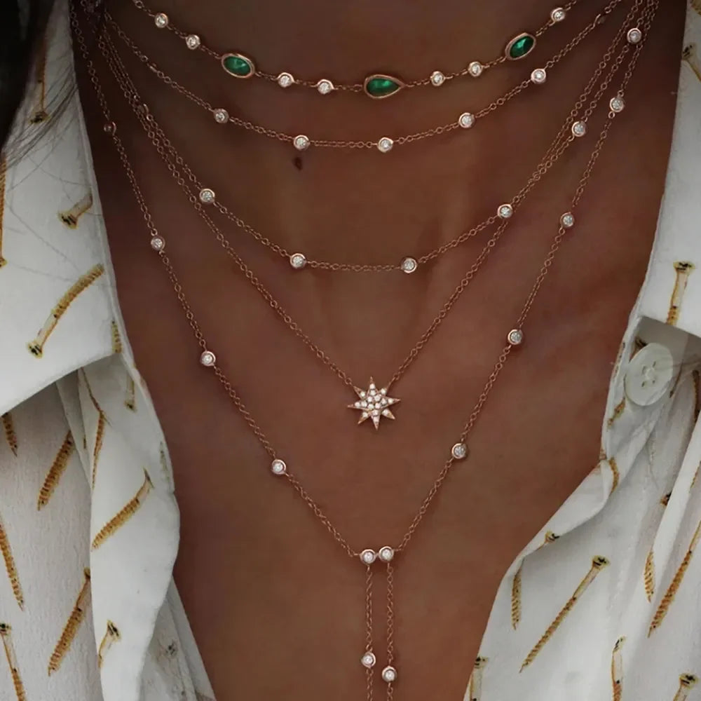 Boho Crystal Star & Moon Necklace