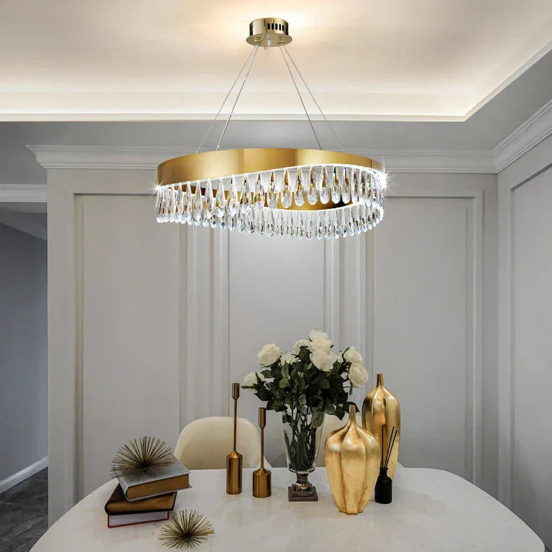 DecorBites™ Crystal Stainless Steel LED Chandelier for Foyer