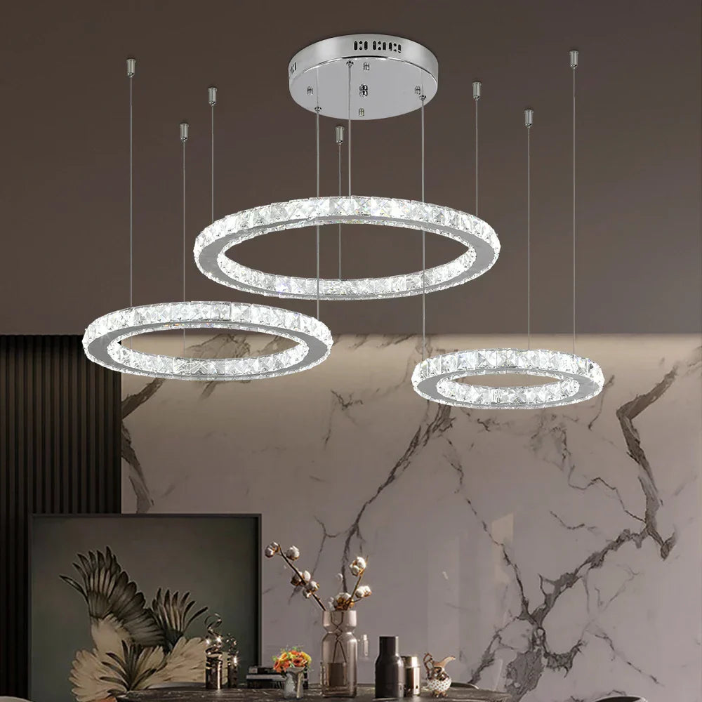 DecorBites™ Crystal LED Chandeliers: Modern Pendant Light for Living Room.