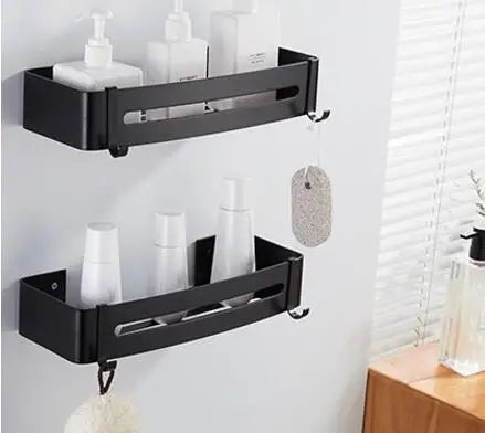 DecorBites™ Black Aluminum Bathroom Corner Shelf Wall Mounted
