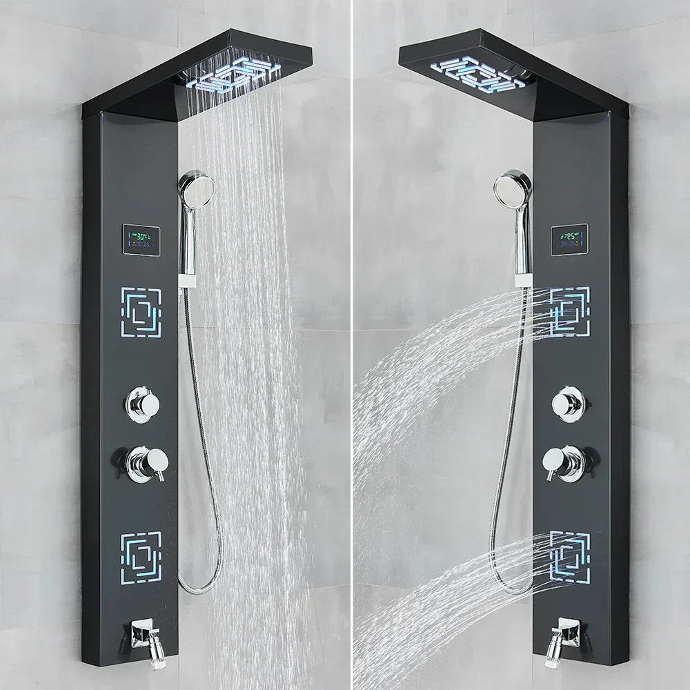 DecorBites™ LED Light Shower Faucet System: Rainfall, Massage Jets, Waterfall Panel with Temperature Control