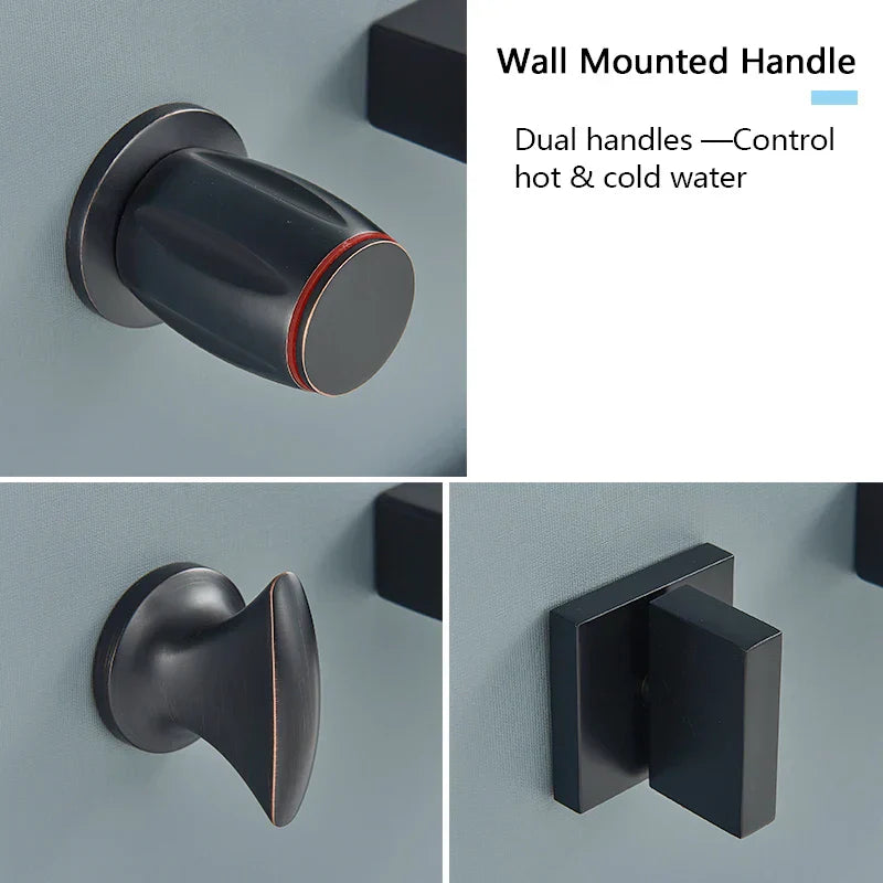 DecorBites™ Black Bronze Wall Mounted Waterfall Bathroom Faucet with Dual Handles