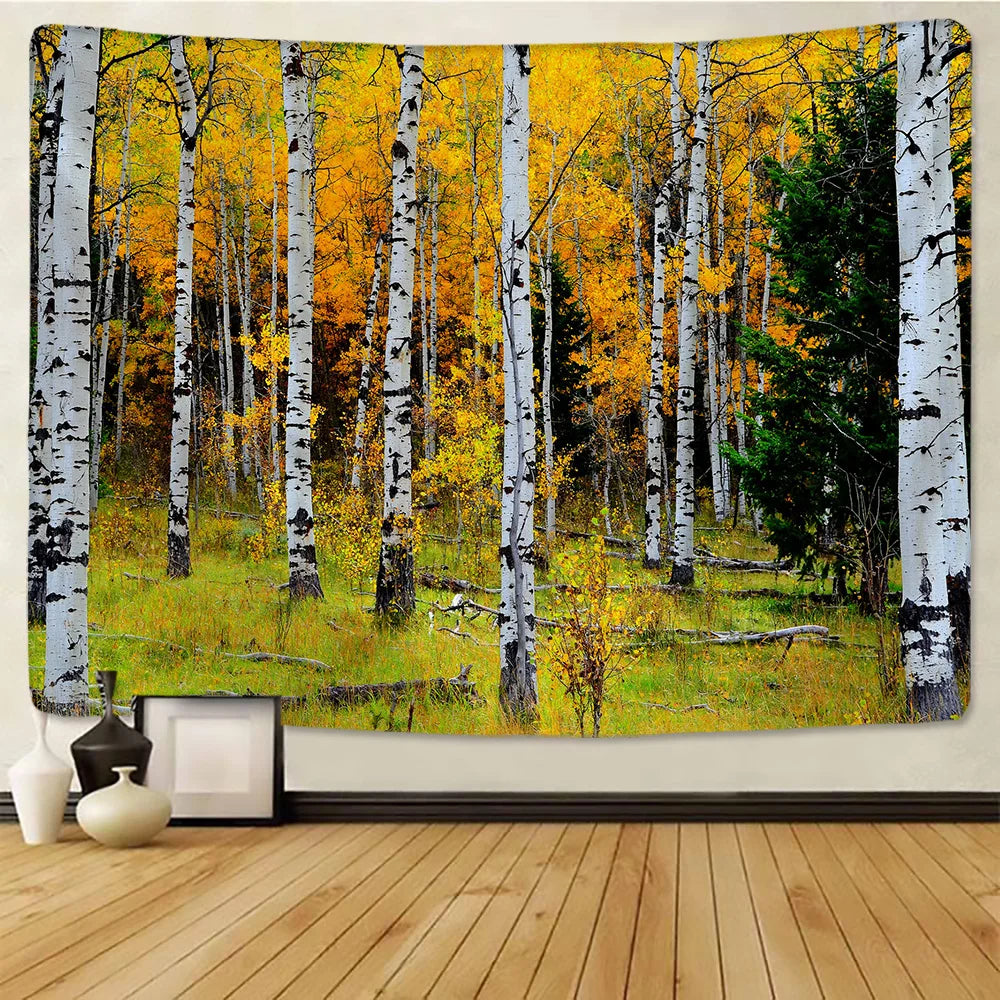 DecorBites™ Birch Forest Starry Sky Wall Tapestry: Psychedelic Hippie Mandala Landscape Art