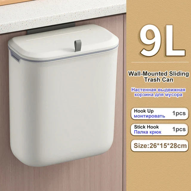 DecorBites™ Kitchen Wall-Mounted Waste Bin with Lid - Cabinet Door Hanging Garbage Can