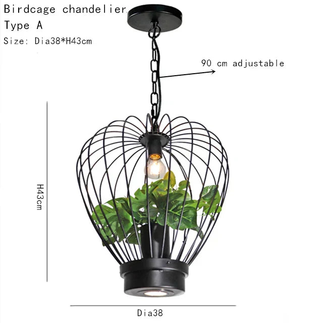 DecorBites™ Green Planting Birdcage Chandelier: Retro Industrial Style Pendant Lamp