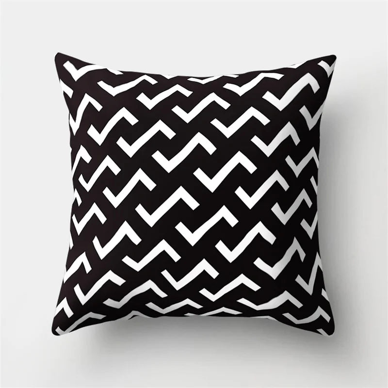 DecorBites™ Geometric Star Print Pillow Cover for Home Decor - Black & White Square Texture