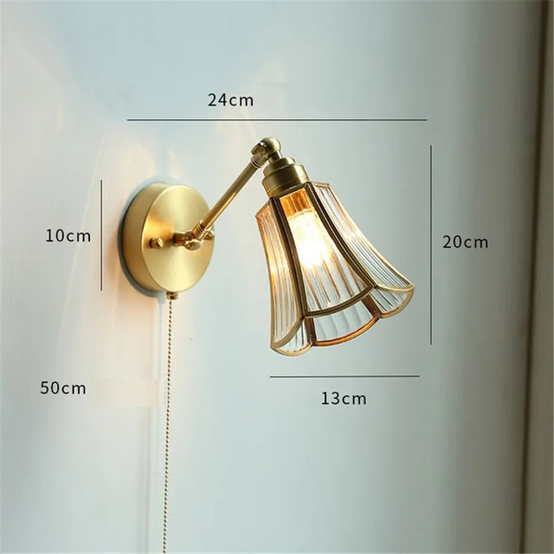 DecorBites™ Copper Wall Sconce Glass Nordic Wall Lamp LED Pull Chain Switch