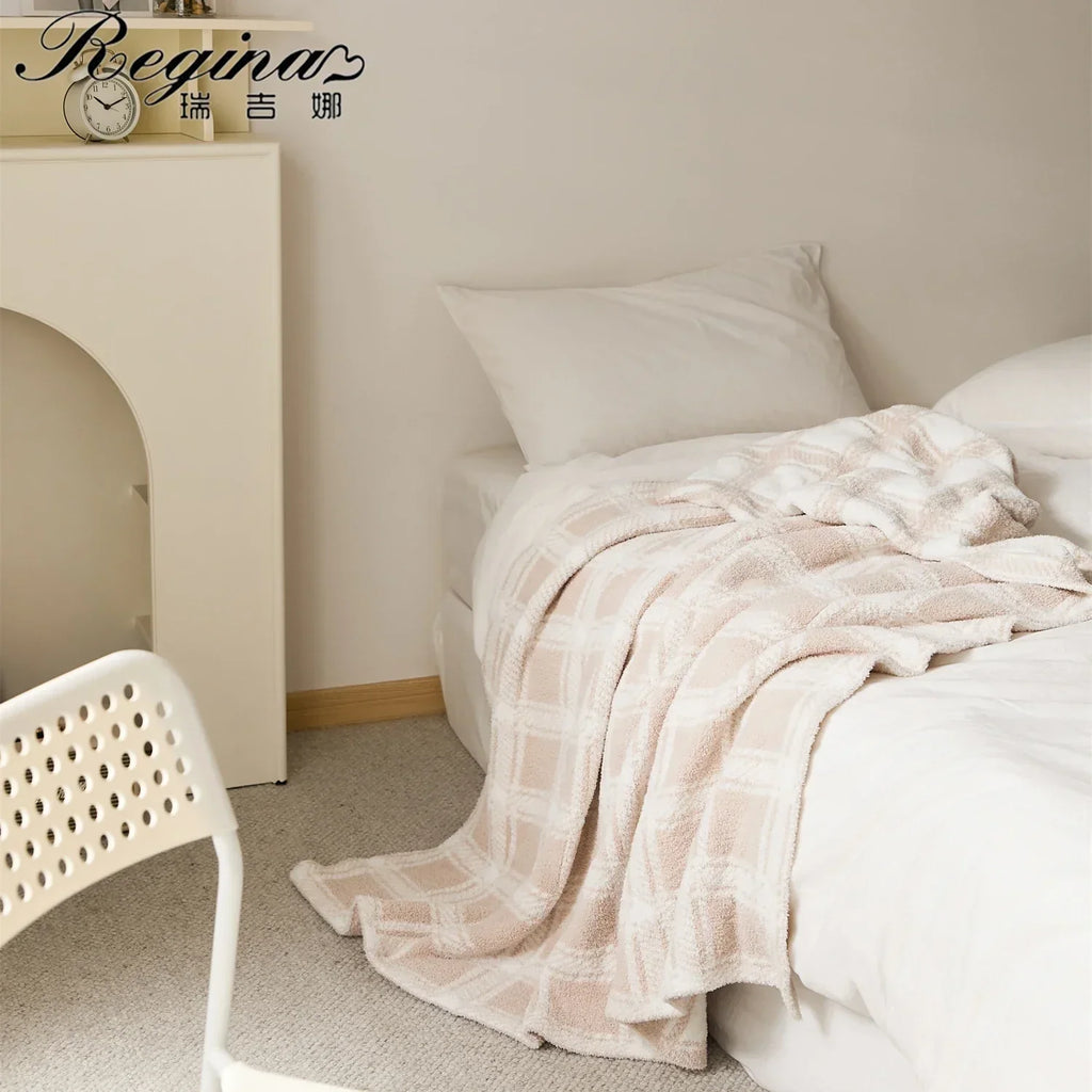 DecorBites™ Fluffy Stripe Plaid Blanket: Cozy Microfiber Home Decoration