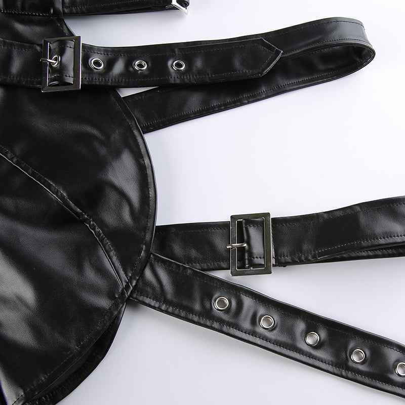 Punk Style Crop Tops Cool Single Long Sleeve PU Leather Streetwear Jacket for Women