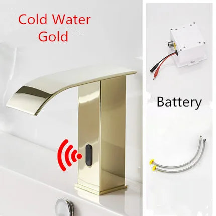 DecorBites™ Gold Sensor Waterfall Basin Faucet Automatic Touchless Hot Cold Mixer Bathroom
