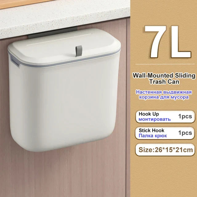 DecorBites™ Kitchen Wall-Mounted Waste Bin with Lid - Cabinet Door Hanging Garbage Can