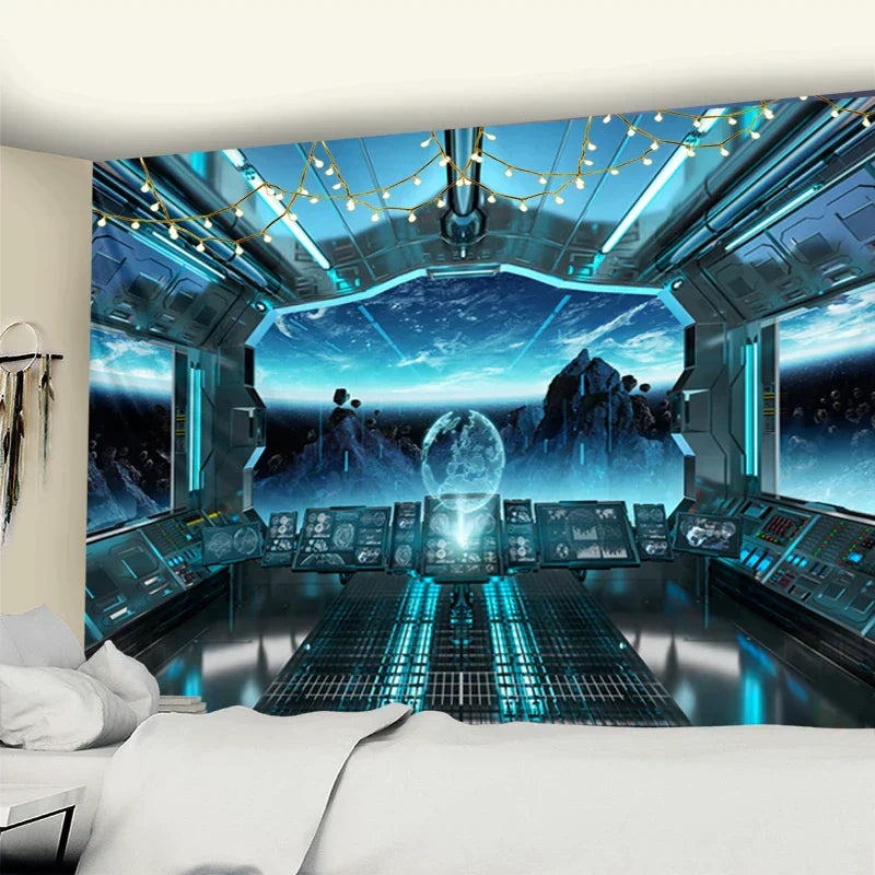 DecorBites™ Galaxy Alien Planet UFO Spacecraft Tapestry Wall Hanging Home Decor