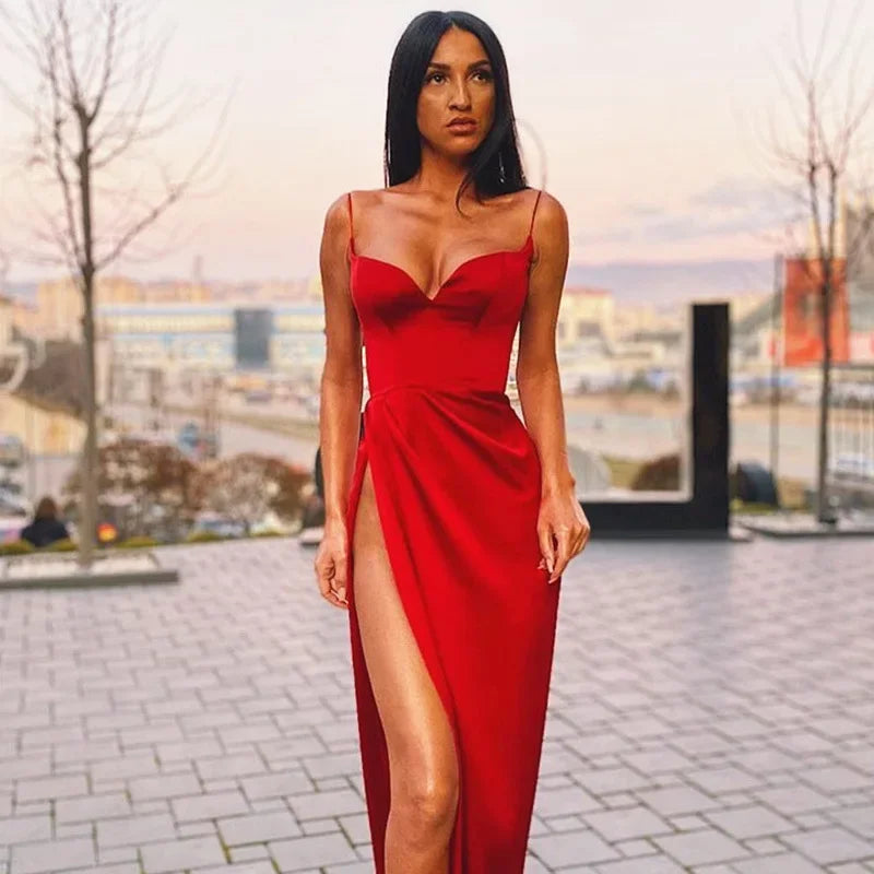Women’s Sexy High Slit Satin Maxi Dress