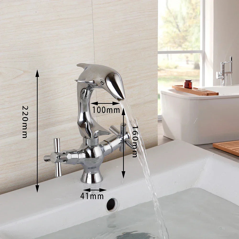 DecorBites™ Dolphin Shape 2-Handle Basin Faucet, Polished Chrome Finish