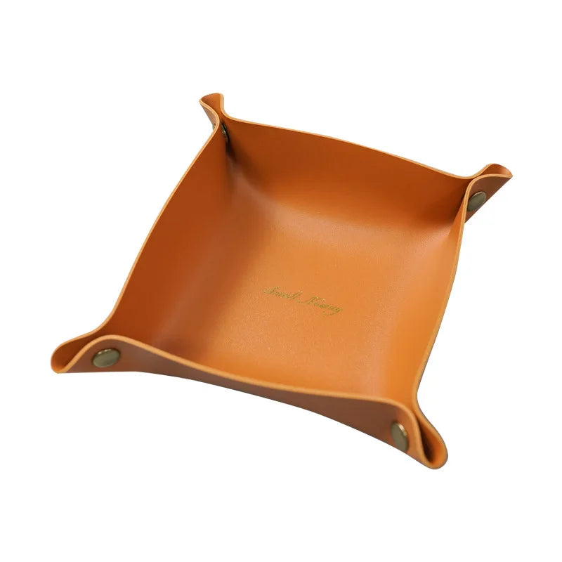 DecorBites™ Leather Desktop Organizer Tray: Home/Office Cosmetics, Jewelry, Key Storage Holder