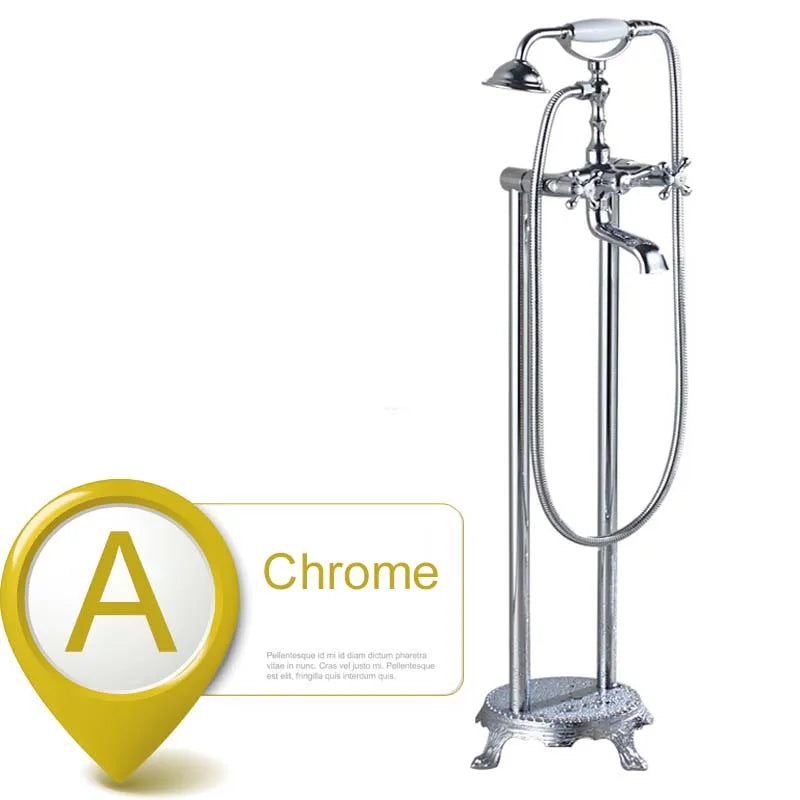 DecorBites™ Dual Ceramic Handle Freestanding Tub Faucet with Handshower
