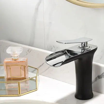 DecorBites™ Gold Waterfall Bathroom Basin Faucet Mixer Tap Hot Cold White Sink